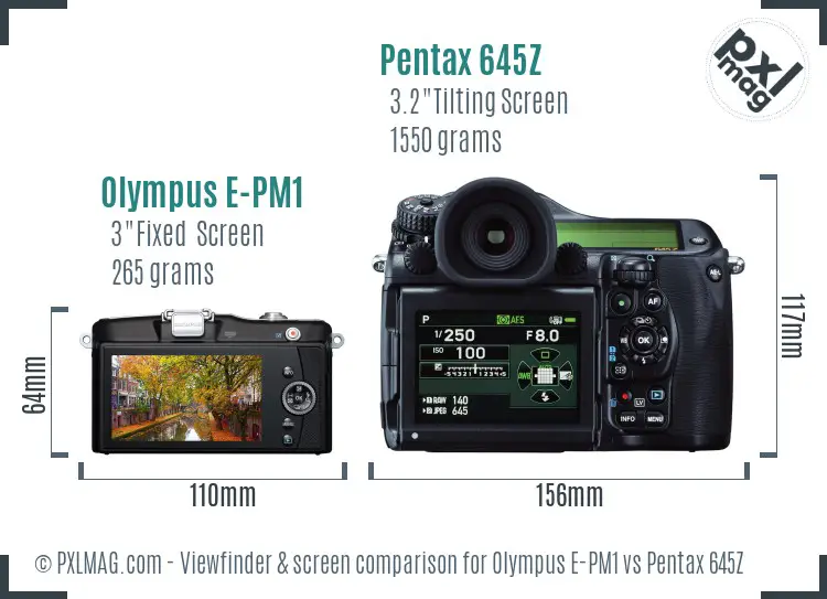 Olympus E-PM1 vs Pentax 645Z Screen and Viewfinder comparison