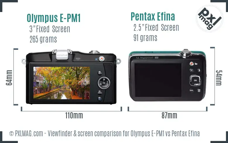 Olympus E-PM1 vs Pentax Efina Screen and Viewfinder comparison
