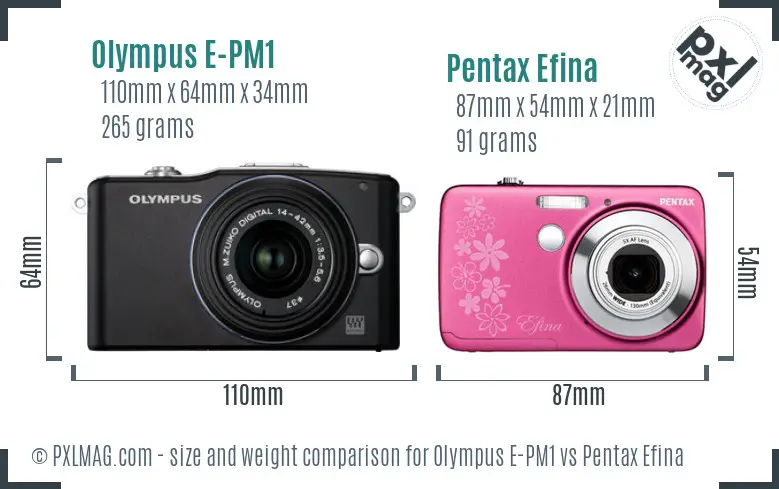 Olympus E-PM1 vs Pentax Efina size comparison