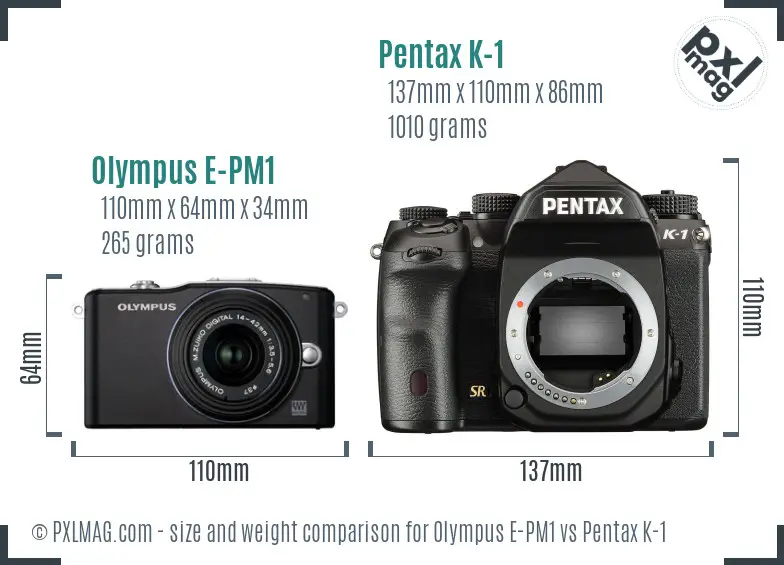 Olympus E-PM1 vs Pentax K-1 size comparison