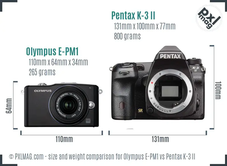Olympus E-PM1 vs Pentax K-3 II size comparison