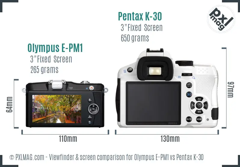 Olympus E-PM1 vs Pentax K-30 Screen and Viewfinder comparison