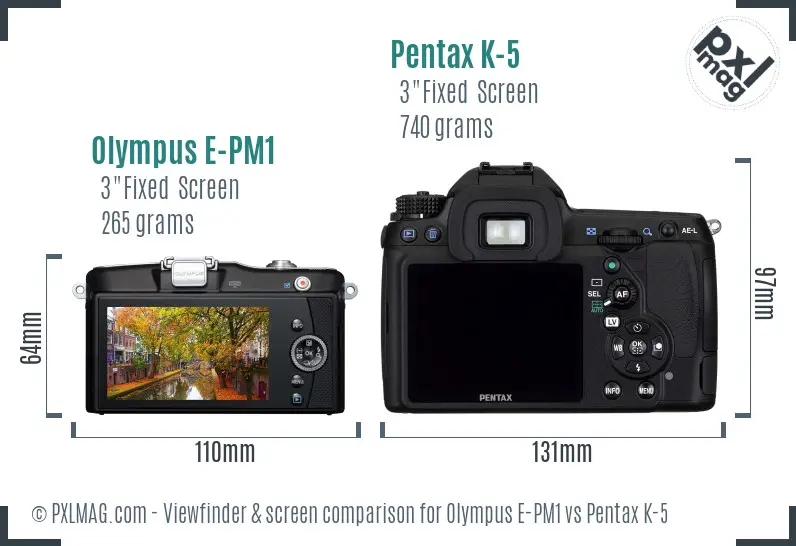 Olympus E-PM1 vs Pentax K-5 Screen and Viewfinder comparison