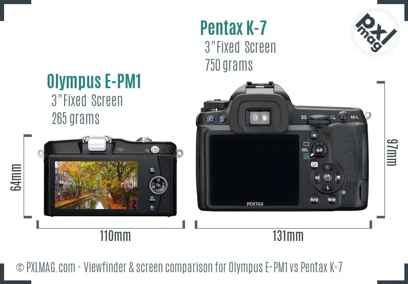Olympus E-PM1 vs Pentax K-7 Screen and Viewfinder comparison