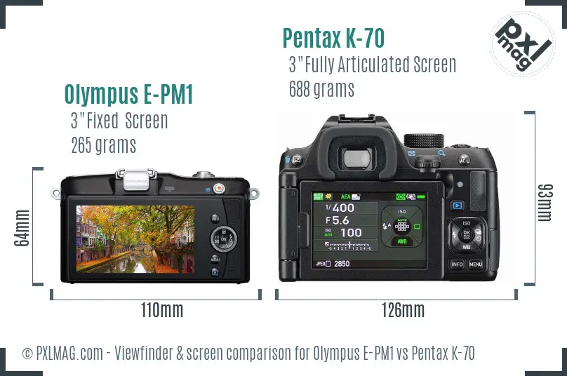 Olympus E-PM1 vs Pentax K-70 Screen and Viewfinder comparison