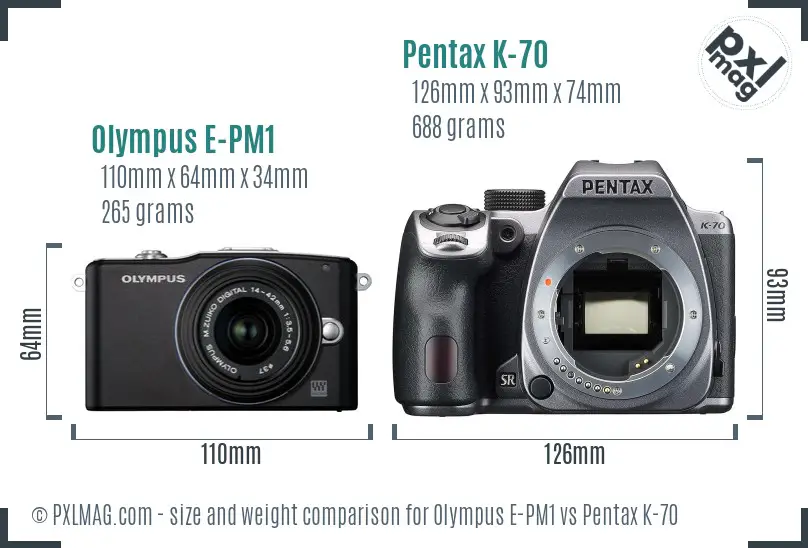 Olympus E-PM1 vs Pentax K-70 size comparison