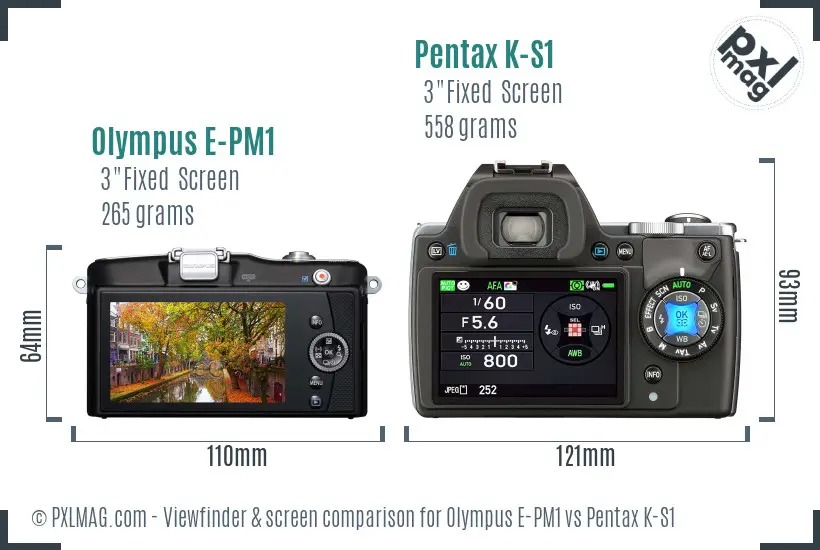 Olympus E-PM1 vs Pentax K-S1 Screen and Viewfinder comparison
