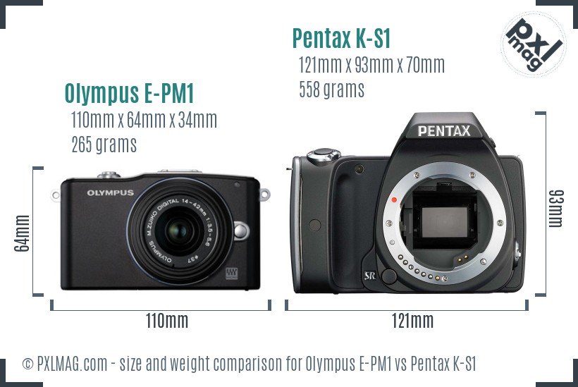 Olympus E-PM1 vs Pentax K-S1 size comparison