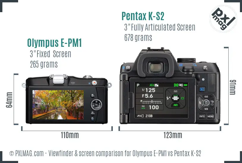 Olympus E-PM1 vs Pentax K-S2 Screen and Viewfinder comparison