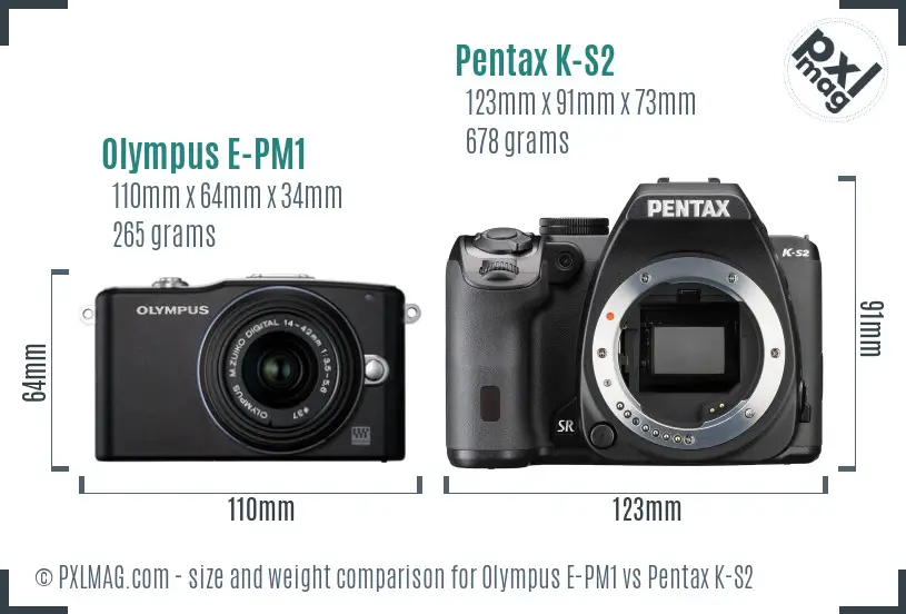 Olympus E-PM1 vs Pentax K-S2 size comparison