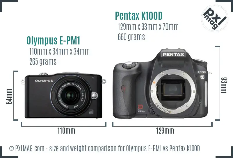 Olympus E-PM1 vs Pentax K100D size comparison