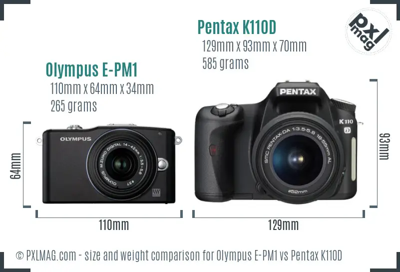 Olympus E-PM1 vs Pentax K110D size comparison
