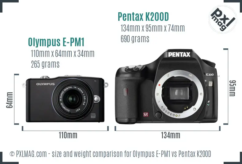 Olympus E-PM1 vs Pentax K200D size comparison