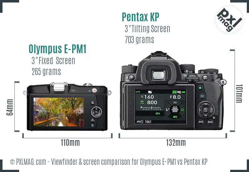 Olympus E-PM1 vs Pentax KP Screen and Viewfinder comparison