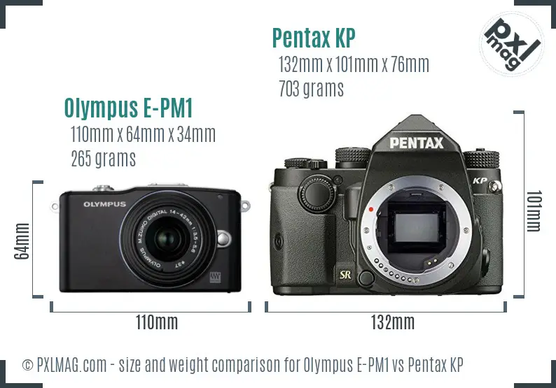 Olympus E-PM1 vs Pentax KP size comparison