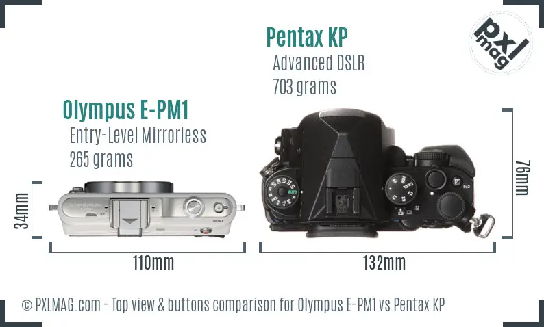 Olympus E-PM1 vs Pentax KP top view buttons comparison