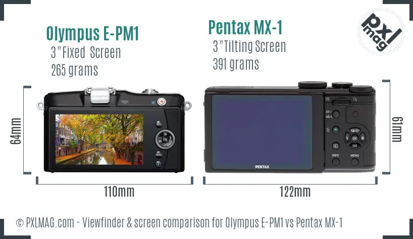 Olympus E-PM1 vs Pentax MX-1 Screen and Viewfinder comparison