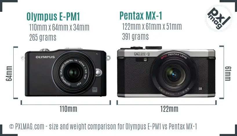 Olympus E-PM1 vs Pentax MX-1 size comparison
