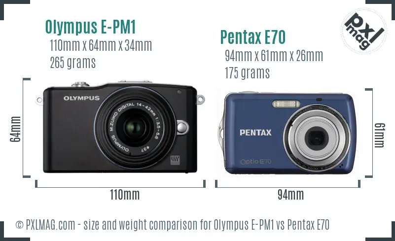 Olympus E-PM1 vs Pentax E70 size comparison