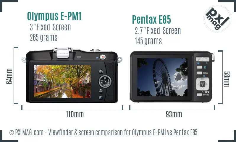 Olympus E-PM1 vs Pentax E85 Screen and Viewfinder comparison