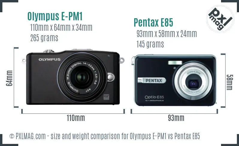 Olympus E-PM1 vs Pentax E85 size comparison