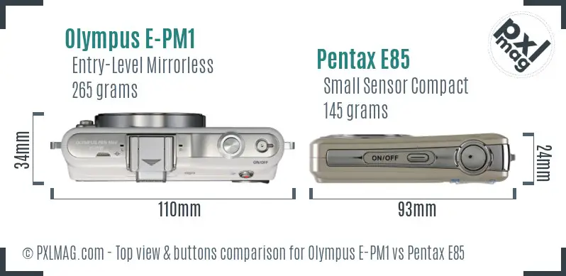 Olympus E-PM1 vs Pentax E85 top view buttons comparison