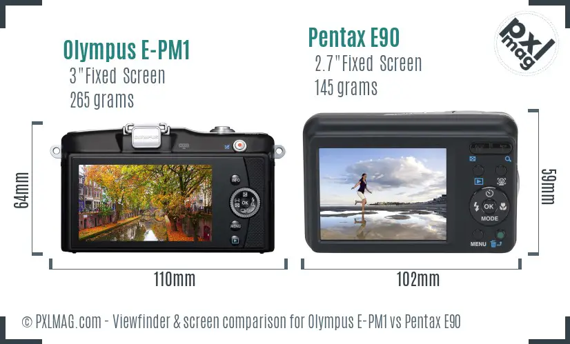 Olympus E-PM1 vs Pentax E90 Screen and Viewfinder comparison