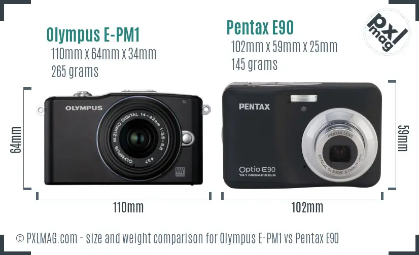 Olympus E-PM1 vs Pentax E90 size comparison