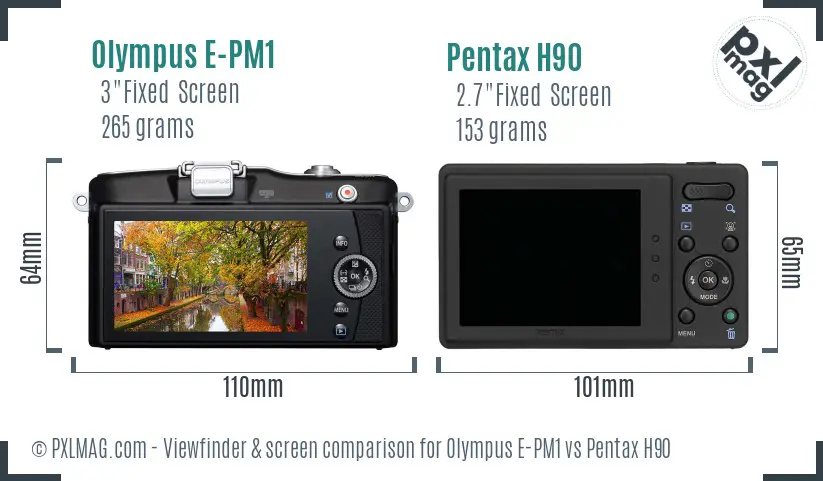 Olympus E-PM1 vs Pentax H90 Screen and Viewfinder comparison