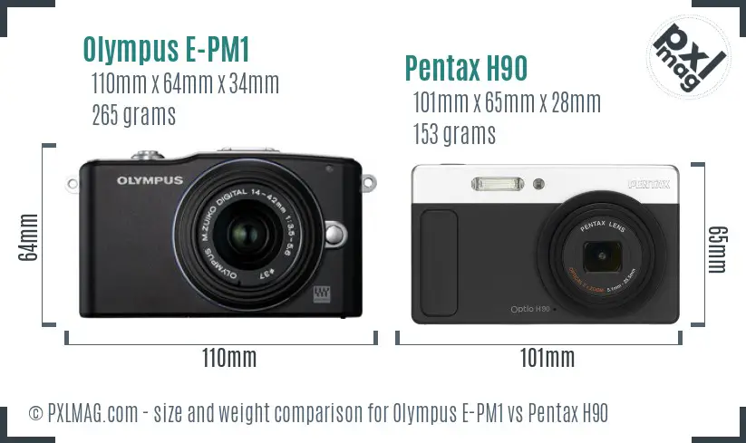 Olympus E-PM1 vs Pentax H90 size comparison