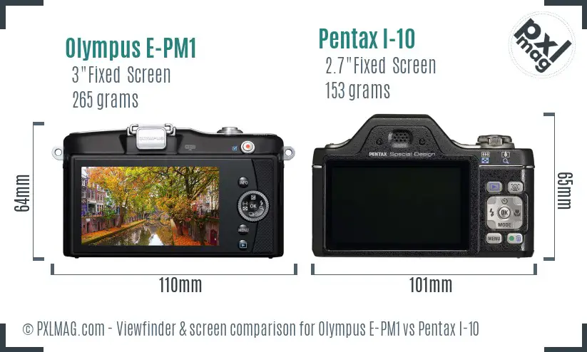 Olympus E-PM1 vs Pentax I-10 Screen and Viewfinder comparison