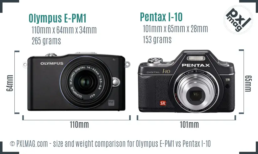 Olympus E-PM1 vs Pentax I-10 size comparison