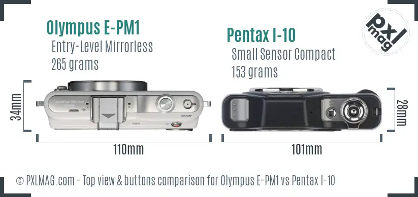 Olympus E-PM1 vs Pentax I-10 top view buttons comparison