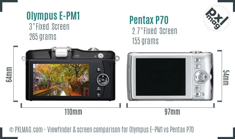 Olympus E-PM1 vs Pentax P70 Screen and Viewfinder comparison
