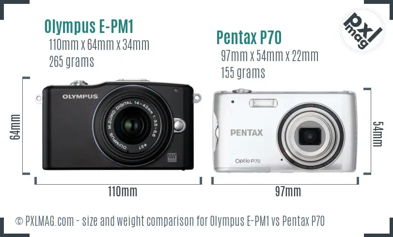 Olympus E-PM1 vs Pentax P70 size comparison