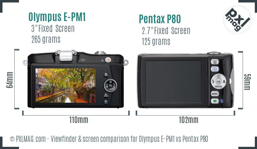 Olympus E-PM1 vs Pentax P80 Screen and Viewfinder comparison