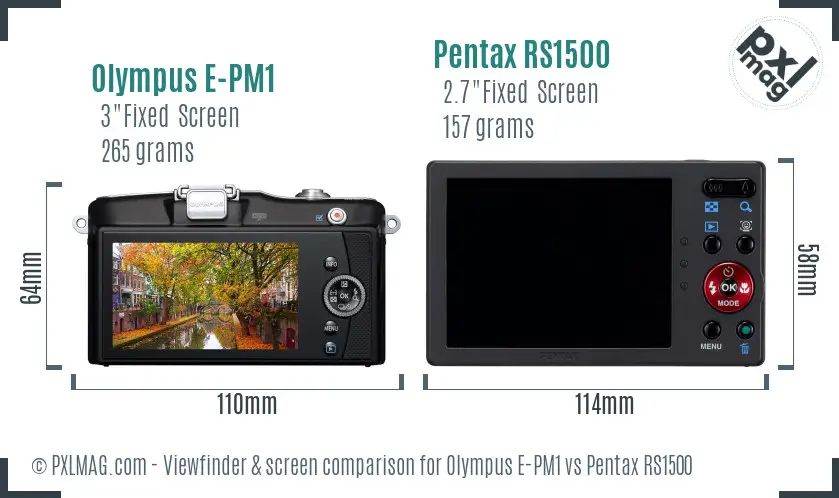 Olympus E-PM1 vs Pentax RS1500 Screen and Viewfinder comparison
