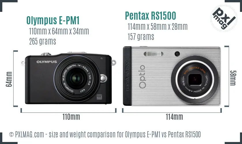 Olympus E-PM1 vs Pentax RS1500 size comparison
