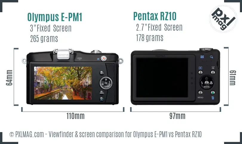 Olympus E-PM1 vs Pentax RZ10 Screen and Viewfinder comparison