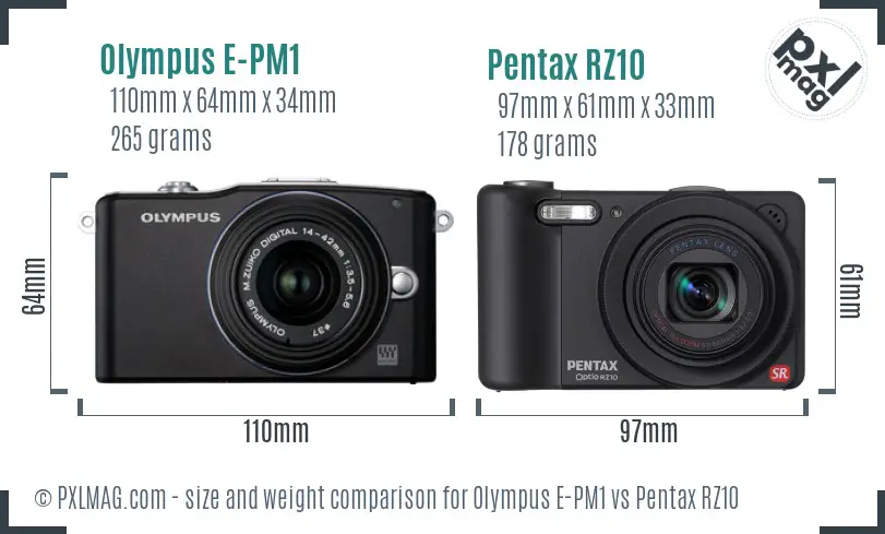 Olympus E-PM1 vs Pentax RZ10 size comparison