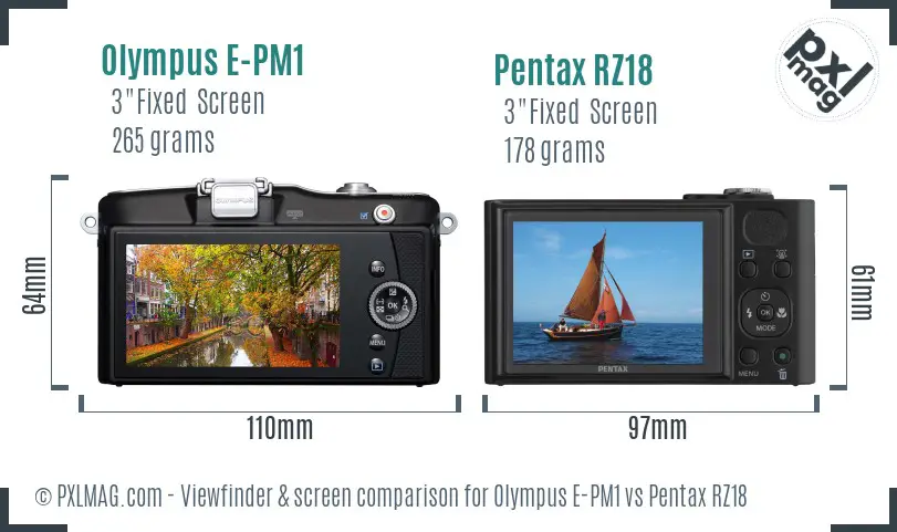 Olympus E-PM1 vs Pentax RZ18 Screen and Viewfinder comparison