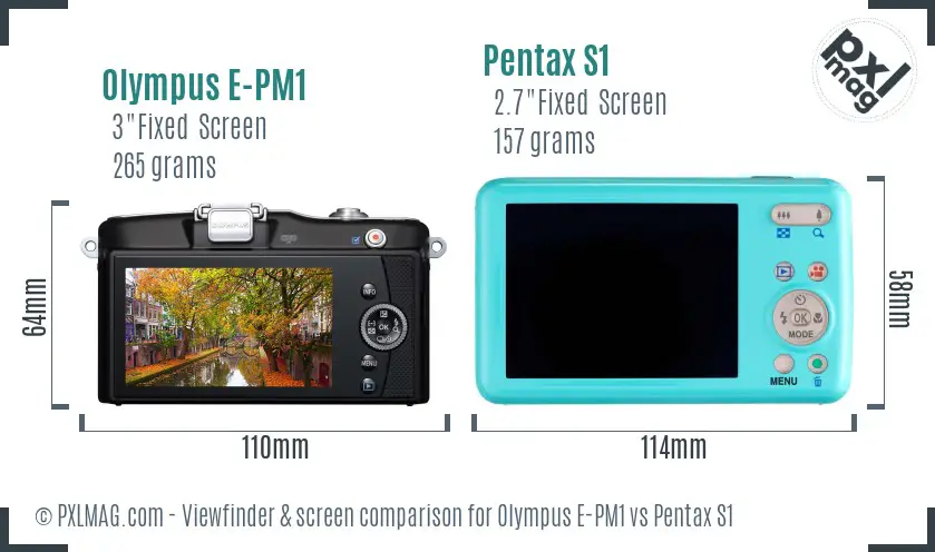 Olympus E-PM1 vs Pentax S1 Screen and Viewfinder comparison