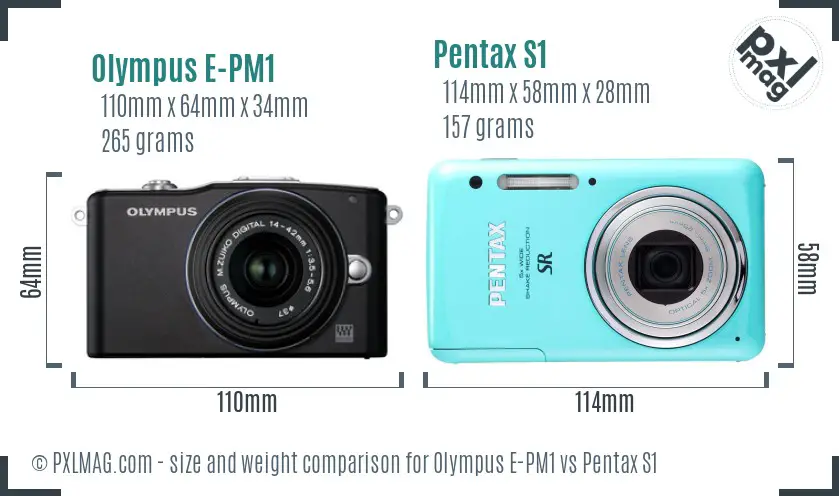 Olympus E-PM1 vs Pentax S1 size comparison