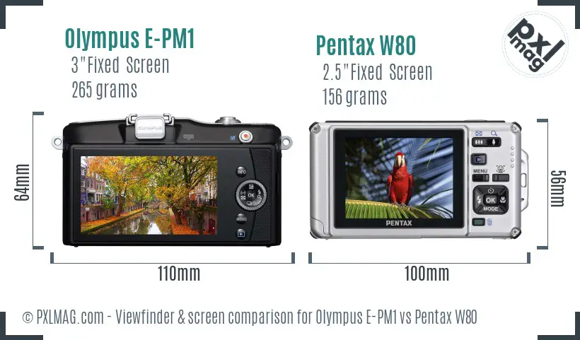 Olympus E-PM1 vs Pentax W80 Screen and Viewfinder comparison