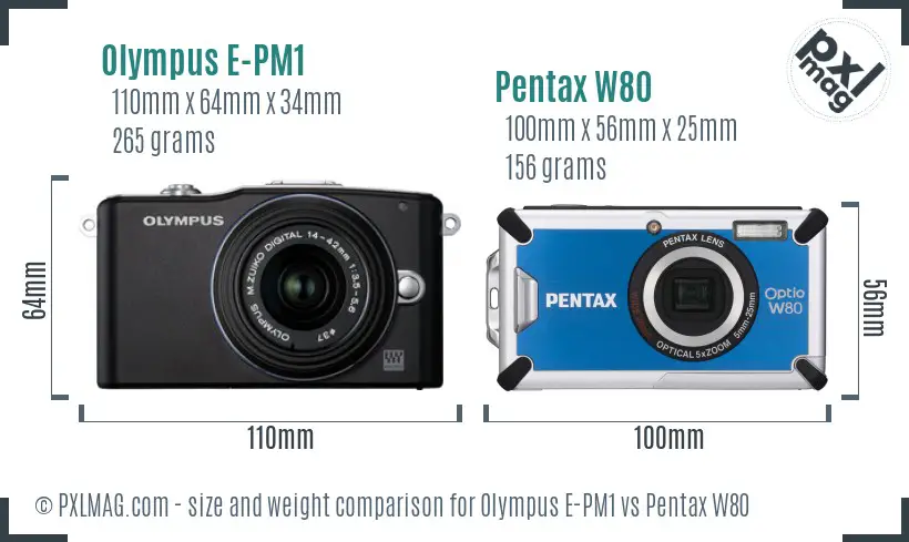 Olympus E-PM1 vs Pentax W80 size comparison