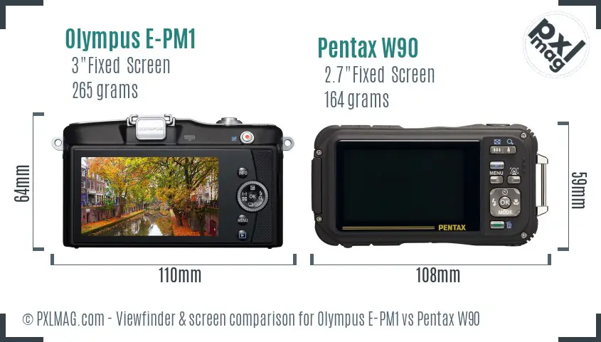Olympus E-PM1 vs Pentax W90 Screen and Viewfinder comparison