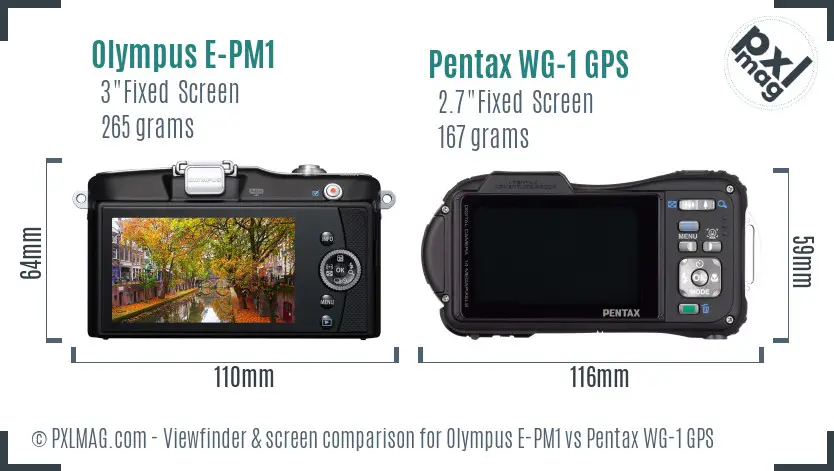 Olympus E-PM1 vs Pentax WG-1 GPS Screen and Viewfinder comparison