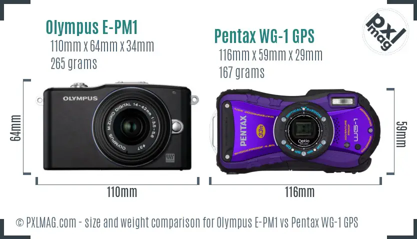 Olympus E-PM1 vs Pentax WG-1 GPS size comparison