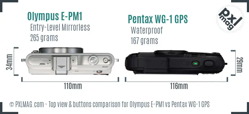 Olympus E-PM1 vs Pentax WG-1 GPS top view buttons comparison