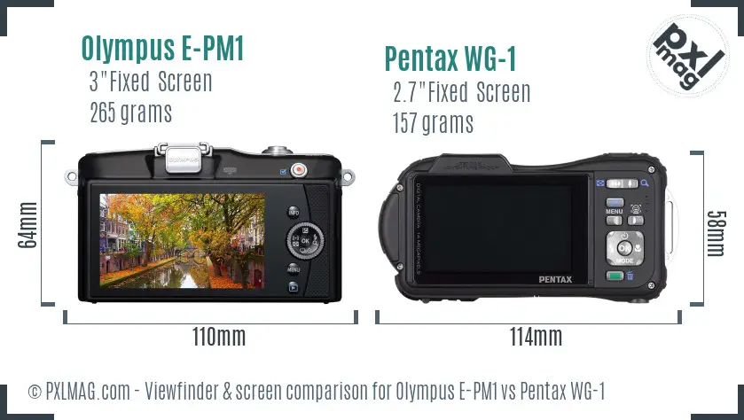 Olympus E-PM1 vs Pentax WG-1 Screen and Viewfinder comparison